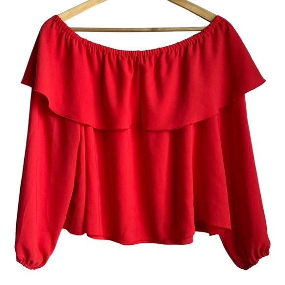 Aritzia Wilfred Off the Should Ruffle Morel Blouse Bright Red - Size Large - Picture 6 of 8
